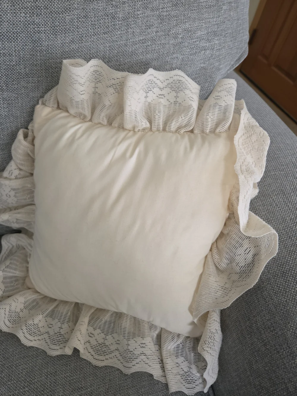 Vintage Cream Lace Decorative Throw Pillow with Ruffle Trim